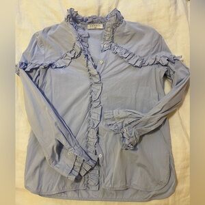 Women's Ruffled Button Down Shirt - Light Blue